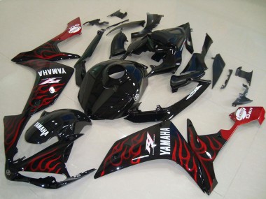Buy 2007-2008 Glossy Black Red Flame Yamaha YZF R1 Motorcycle Fairings UK