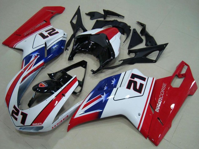 2007-2014 White Red Blue Glossy Black 21 Ducati 1198 Motorcycle Fairings UK