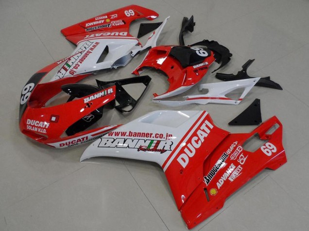 2007-2014 White Red Glossy Black Banner 69 Ducati 848 1098 1198 Motorcycle Fairings UK