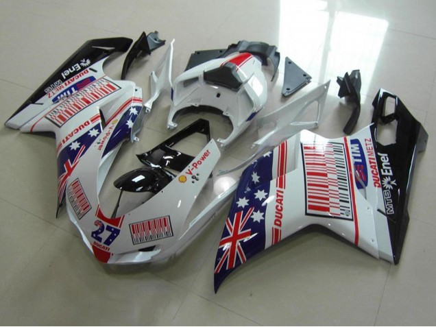 2007-2014 White Blue Red Glossy Black American Flag Tim 27 Ducati 848 1098 1198 Motorcycle Fairings UK