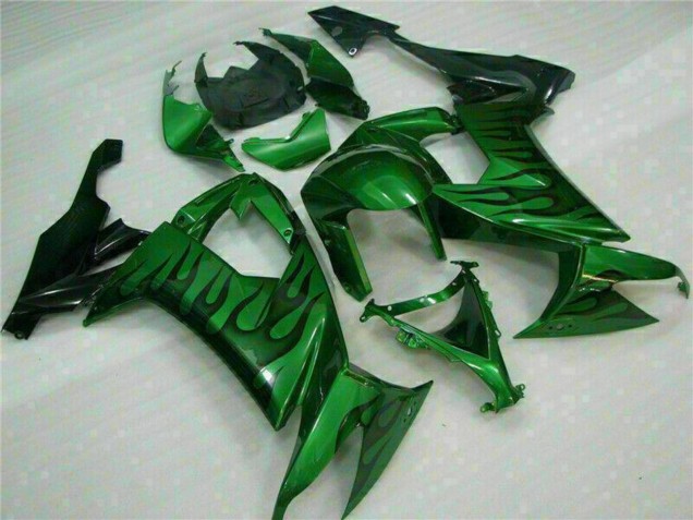 2008-2010 Glossy Black Green Flame Kawasaki ZX10R Motorcycle Fairings UK