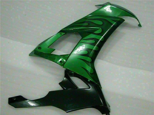 2008-2010 Glossy Black Green Flame Kawasaki ZX10R Motorcycle Fairings UK