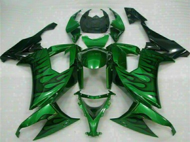 Buy 2008-2010 Glossy Black Green Flame Kawasaki ZX10R Motorcycle Fairings UK