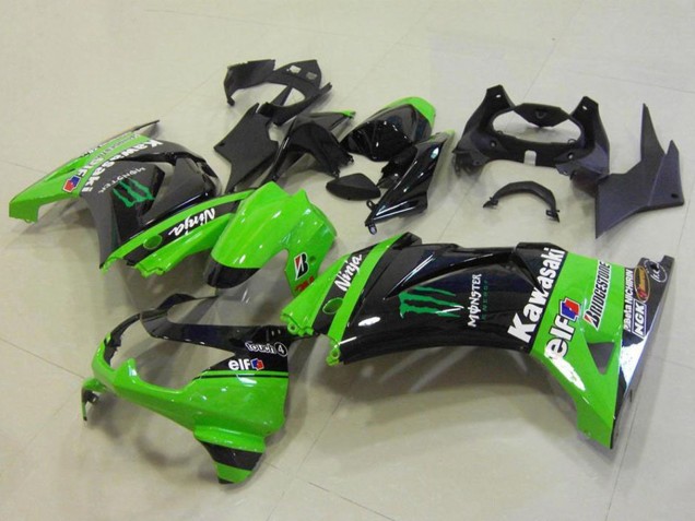 2008-2012 Green Glossy Black Elf Monster Bridgestone Kawasaki ZX250R Motorcycle Fairings UK
