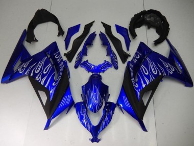 Buy 2013-2024 Blue Black White Flame Kawasaki Ninja 300 EX300R Motorcycle Fairings UK