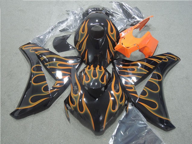 2008-2011 Glossy Black Orange Flame Honda CBR1000RR Motorcycle Fairings UK