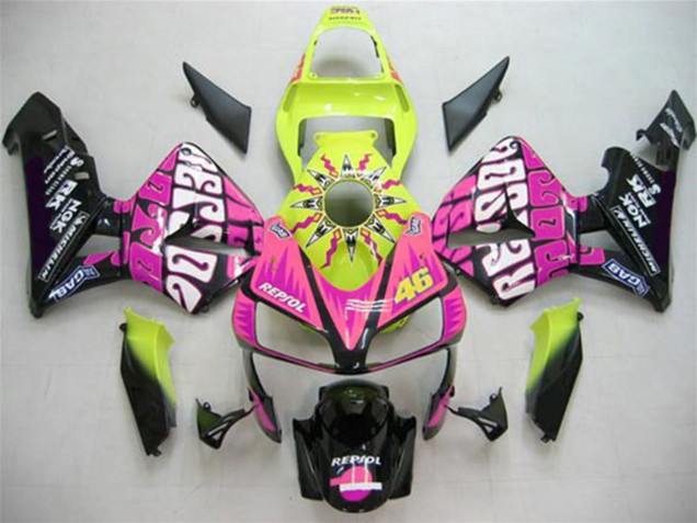 2003-2004 Yellow Pink Glossy Black Valentino Rossi Honda CBR600RR Motorcycle Fairings UK