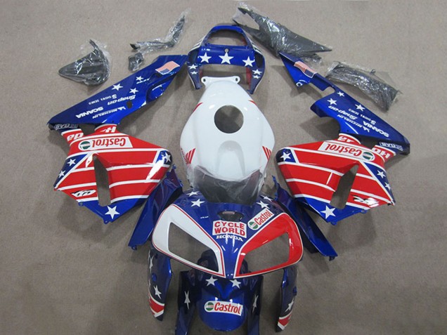 2005-2006 White Red Blue Cycle World Castrol Honda CBR600RR Motorcycle Fairings UK