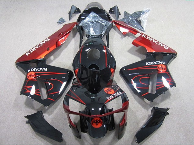 2005-2006 Glossy Black Red BACARDI Honda CBR600RR Motorcycle Fairings UK
