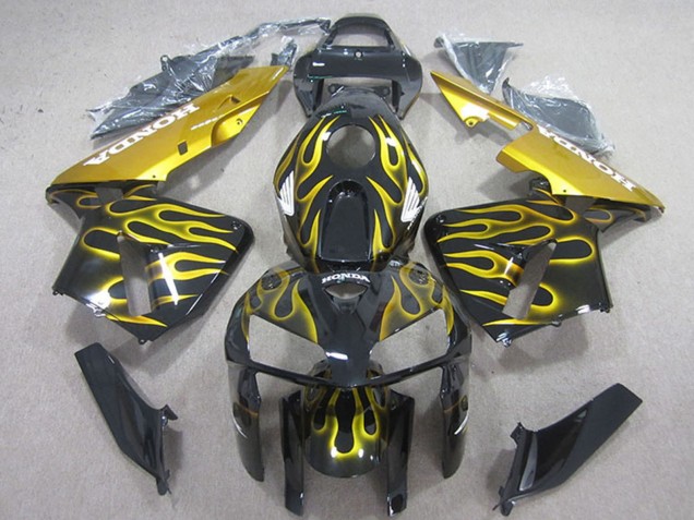 2005-2006 Glossy Black Yellow Flame Honda CBR600RR Motorcycle Fairings UK