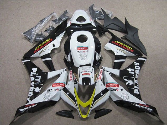 2007-2008 White Gold Glossy Black PlayBoy HRC Honda CBR600RR Motorcycle Fairings UK