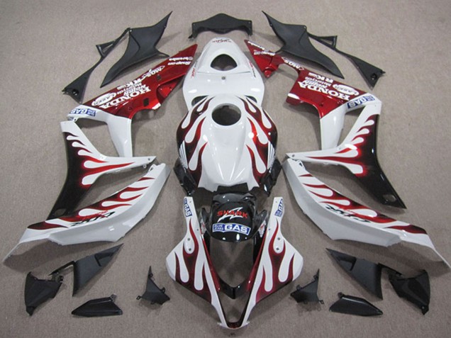 2007-2008 White Red Glossy Black Flame Honda CBR600RR Motorcycle Fairings UK