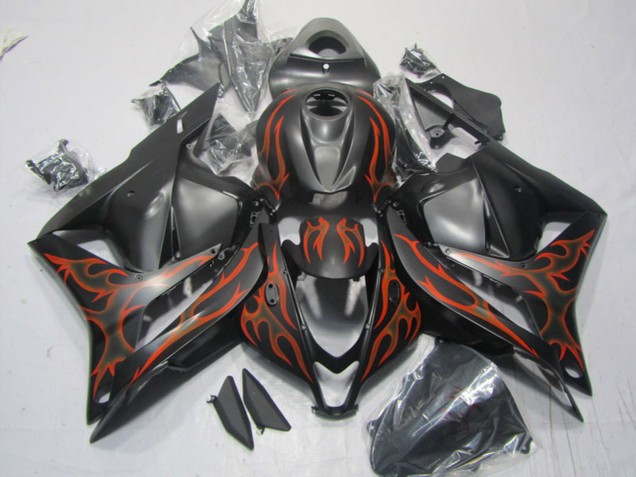 2009-2012 Matte Black Orange Flame Honda CBR600RR Motorcycle Fairings UK
