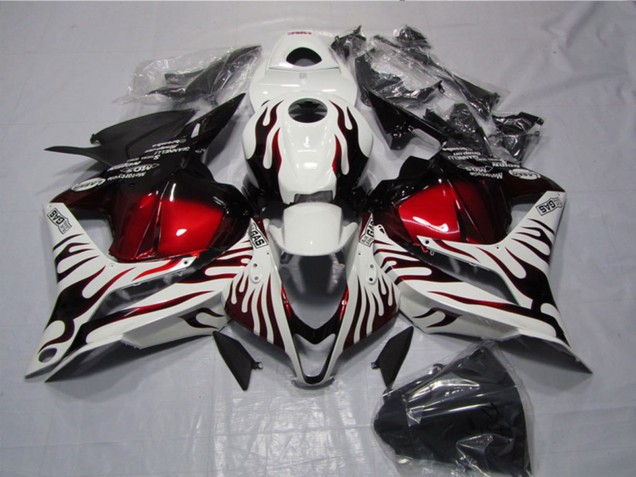 2009-2012 White Red Glossy Black Flame Honda CBR600RR Motorcycle Fairings UK