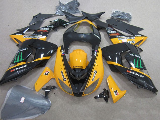 2006-2007 Glossy Black Yellow Green Touch4 Monster Kawasaki ZX10R Motorcycle Fairings UK