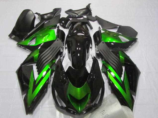 2006-2011 Glossy Black Green Stripe Kawasaki ZX14R ZZR1400 Motorcycle Fairings UK
