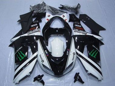 Buy 2007-2008 Black White Monster Touch4 Kawasaki ZX6R Motorcycle Fairings UK