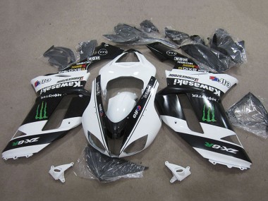 Buy 2007-2008 Black White Monster Kawasaki ZX6R Motorcycle Fairings UK