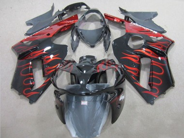 Buy 2007-2008 Black Red Flame Kawasaki ZX6R Motorcycle Fairing UK
