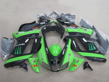 Buy 2007-2008 Green Black 3M Monster Kawasaki ZX6R Motorcycle Fairings UK