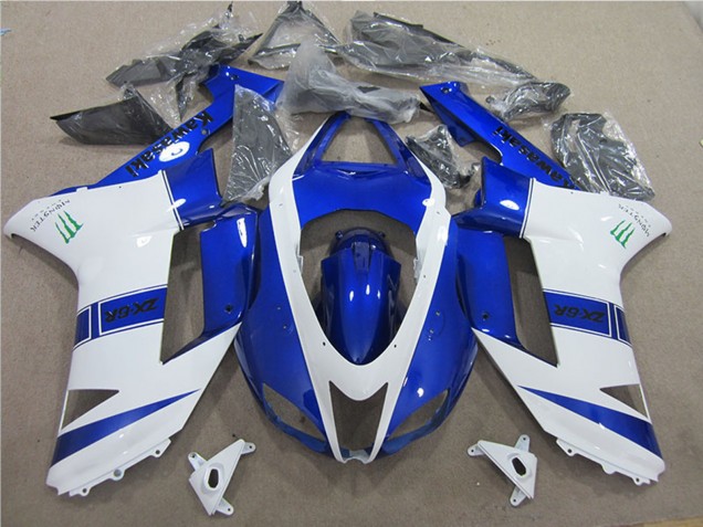 2007-2008 Blue White Monster Kawasaki ZX6R Motorcycle Fairings UK
