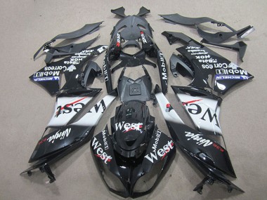 Buy 2009-2012 Glossy Black White West Kawasaki ZX6R Motorcycle Fairings UK
