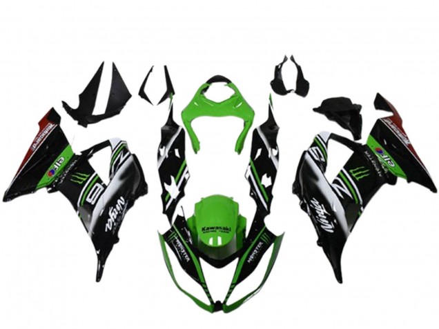 2013-2018 Green Black White Elf Monster Kawasaki ZX6R Motorcycle Fairings UK