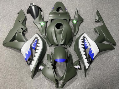 Buy 2007-2008 Army Green White Blue Shark Honda CBR600RR Motorcycle Fairings UK