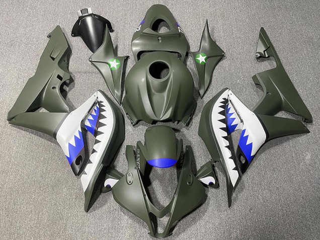 2007-2008 Army Green White Blue Shark Honda CBR600RR Motorcycle Fairings UK