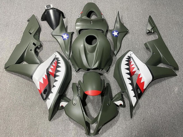 2007-2008 Army Green White Red Shark Honda CBR600RR Motorcycle Fairings UK