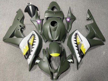 Buy 2007-2008 Army Green White Yellow Shark Honda CBR600RR Motorcycle Fairings UK