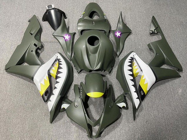 2007-2008 Army Green White Yellow Shark Honda CBR600RR Motorcycle Fairings UK
