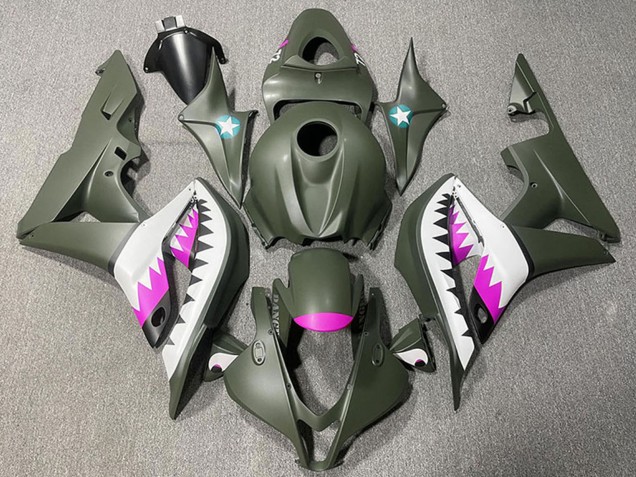 2007-2008 Army Green White Pink Shark Honda CBR600RR Motorcycle Fairings UK