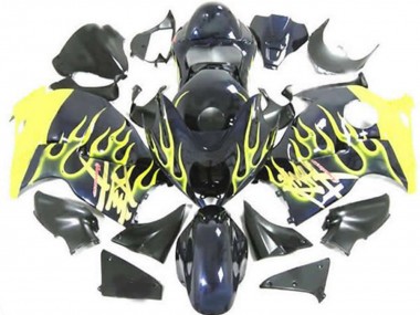 Buy 1997-2007 Glossy Black Yellow Flame Suzuki GSXR 1300 Motorcycle Fairings UK