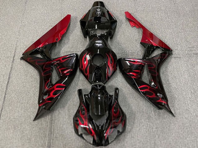 2006-2007 Glossy Black Red Flame Honda CBR1000RR Motorcycle Fairings UK