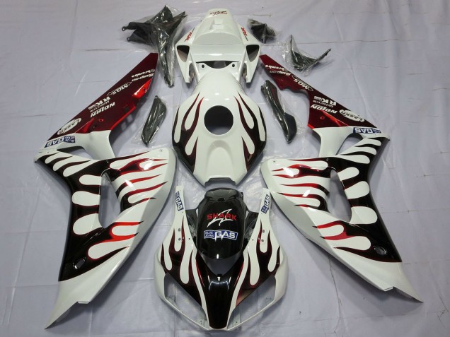2006-2007 White Red Glossy Black Flame Honda CBR1000RR Motorcycle Fairings UK