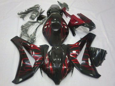 Buy 2008-2011 Glossy Black Red Flame Honda CBR1000RR Motorcycle Fairings UK