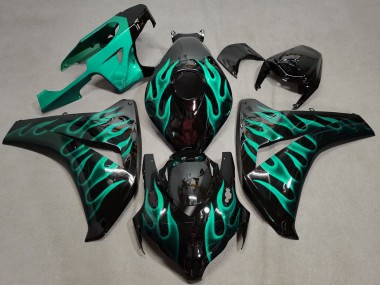 Buy 2008-2011 Glossy Black Green Flame Honda CBR1000RR Motorcycle Fairings UK
