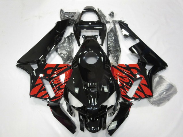 2005-2006 Glossy Black and Tribal Red Honda CBR600RR Motorcycle Fairings UK