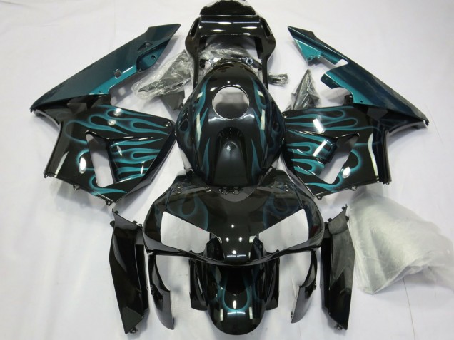 2003-2004 Glossy Black Green Flame Honda CBR600RR Motorcycle Fairings UK