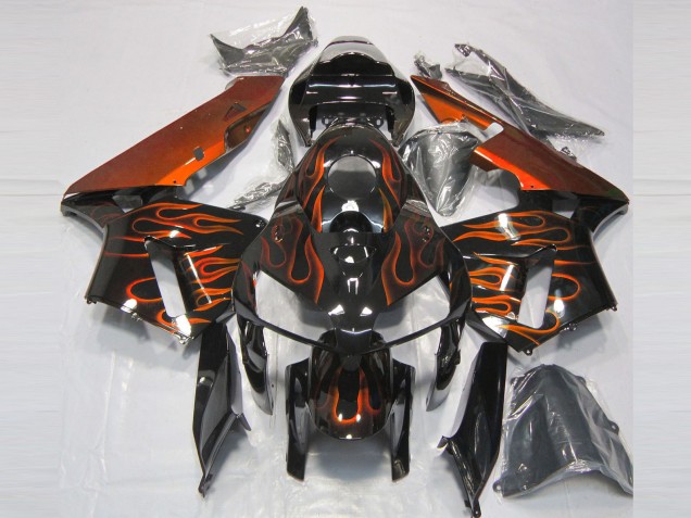 2005-2006 Glossy Black Orange Flame Honda CBR600RR Motorcycle Fairings UK