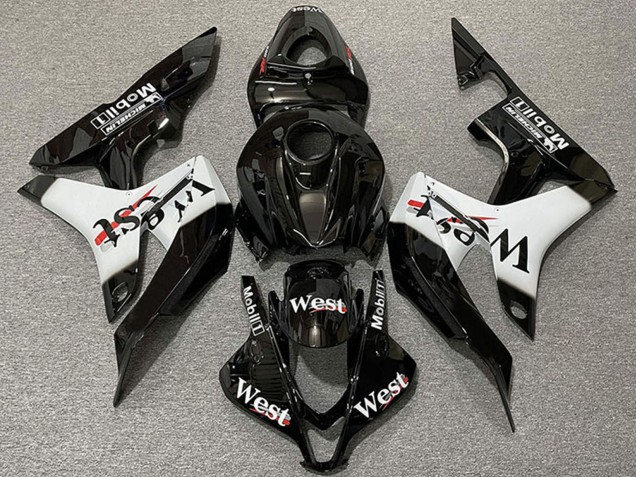 2007-2008 Glossy Black White West Style Honda CBR600RR Motorcycle Fairings UK