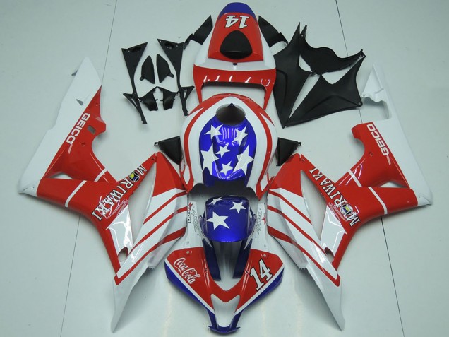 2007-2008 White Red Blue Star Geico 14 Honda CBR600RR Motorcycle Fairings UK