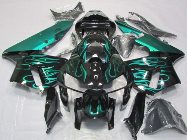 Buy 2005-2006 Glossy Black Teal Flame Honda CBR600RR Motorcycle Fairings UK