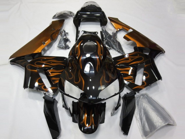 2003-2004 Glossy Black Orange Flame Honda CBR600RR Motorcycle Fairings UK