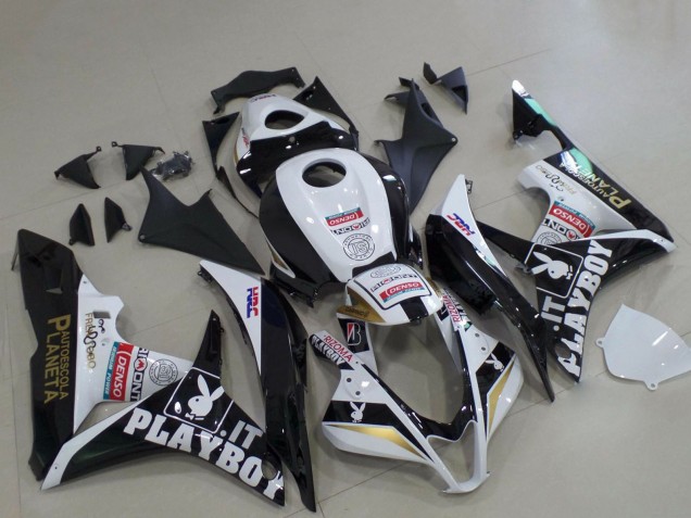 2007-2008 White Gold Glossy Black PlayBoy Honda CBR600RR Motorcycle Fairings UK