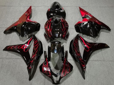 Buy 2009-2012 Glossy Black Red Flame Honda CBR600RR Motorcycle Fairings UK