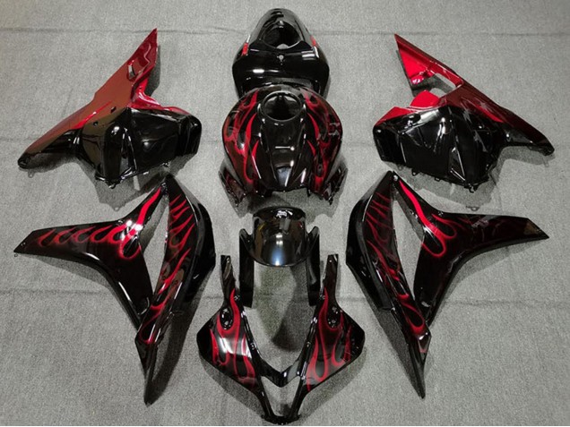 2009-2012 Glossy Black Red Flame Honda CBR600RR Motorcycle Fairings UK