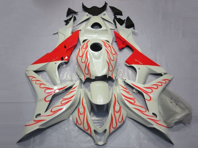 2007-2008 White Red Flame Honda CBR600RR Motorcycle Fairings UK