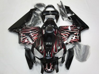 Buy 2005-2006 Glossy Black Silver Red Flame Honda CBR600RR Motorcycle Fairings UK